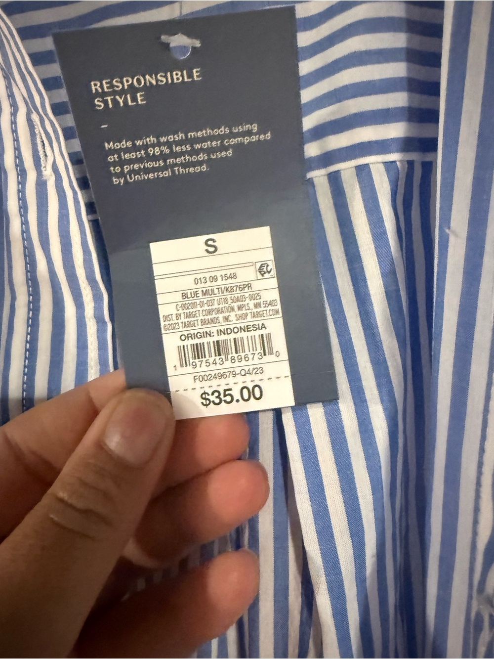 Universal Thread Blue and White Vertical Stripe Shirt Dress - Picture 2 of 3